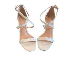 Kelly & Katie KK-DATON White Croc Embossed Block Heel Sandals Womens 7.5 M